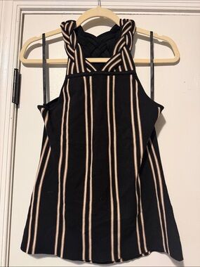 White House Black Market Black Top with Cream and Tan Stripes